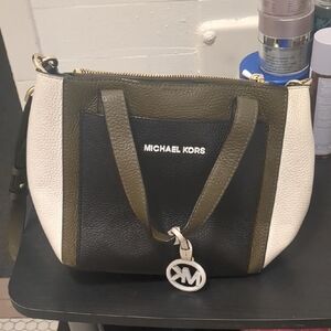 Michael Kors Black, White, and Olive Shoulder Bag
